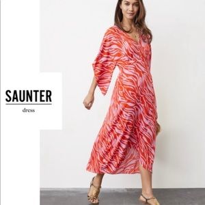 CAbi Saunter Dress Red Purple Zebra Print MIDI Dress Size XL